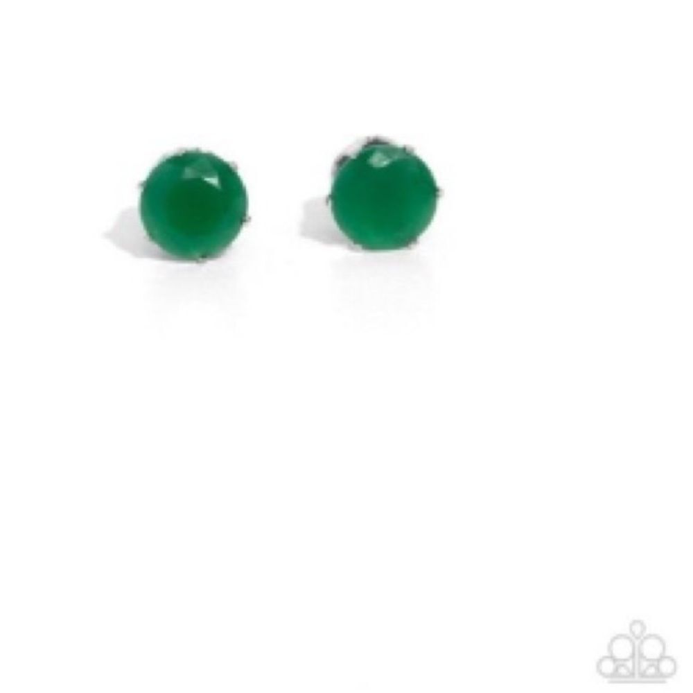 Paparazzi Jewelry Simply Sublime Green Rhinestone Stud Earrings Bling Silver New